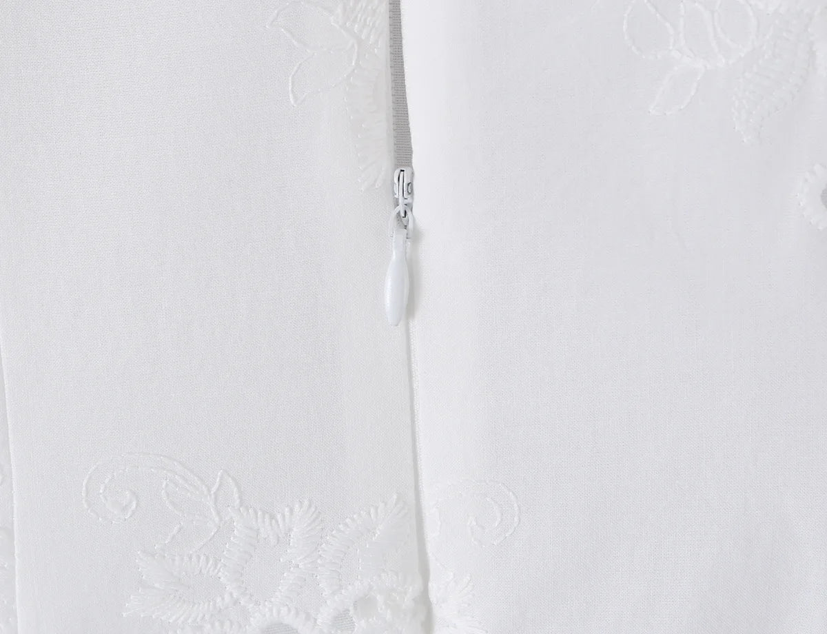 Embroidered White Mini Dress Puff Sleeve Floral