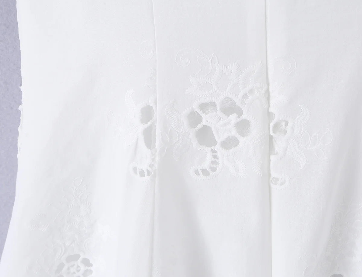 Embroidered White Mini Dress Puff Sleeve Floral
