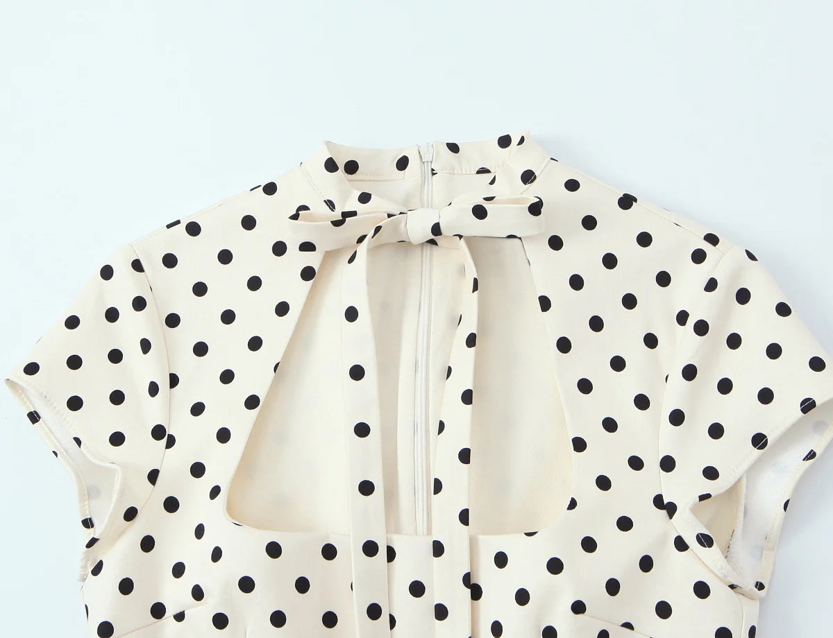 Bow Tie Polka Dot Mini Dress Short Sleeve