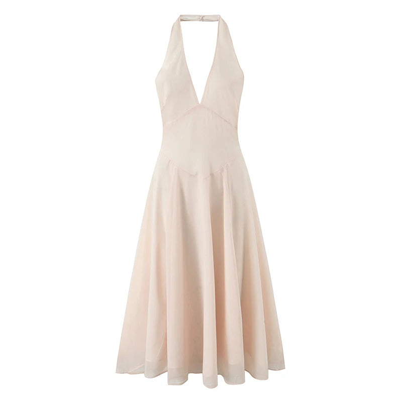 Halter Mini Dress - Backless Pleated Swing Party Dress