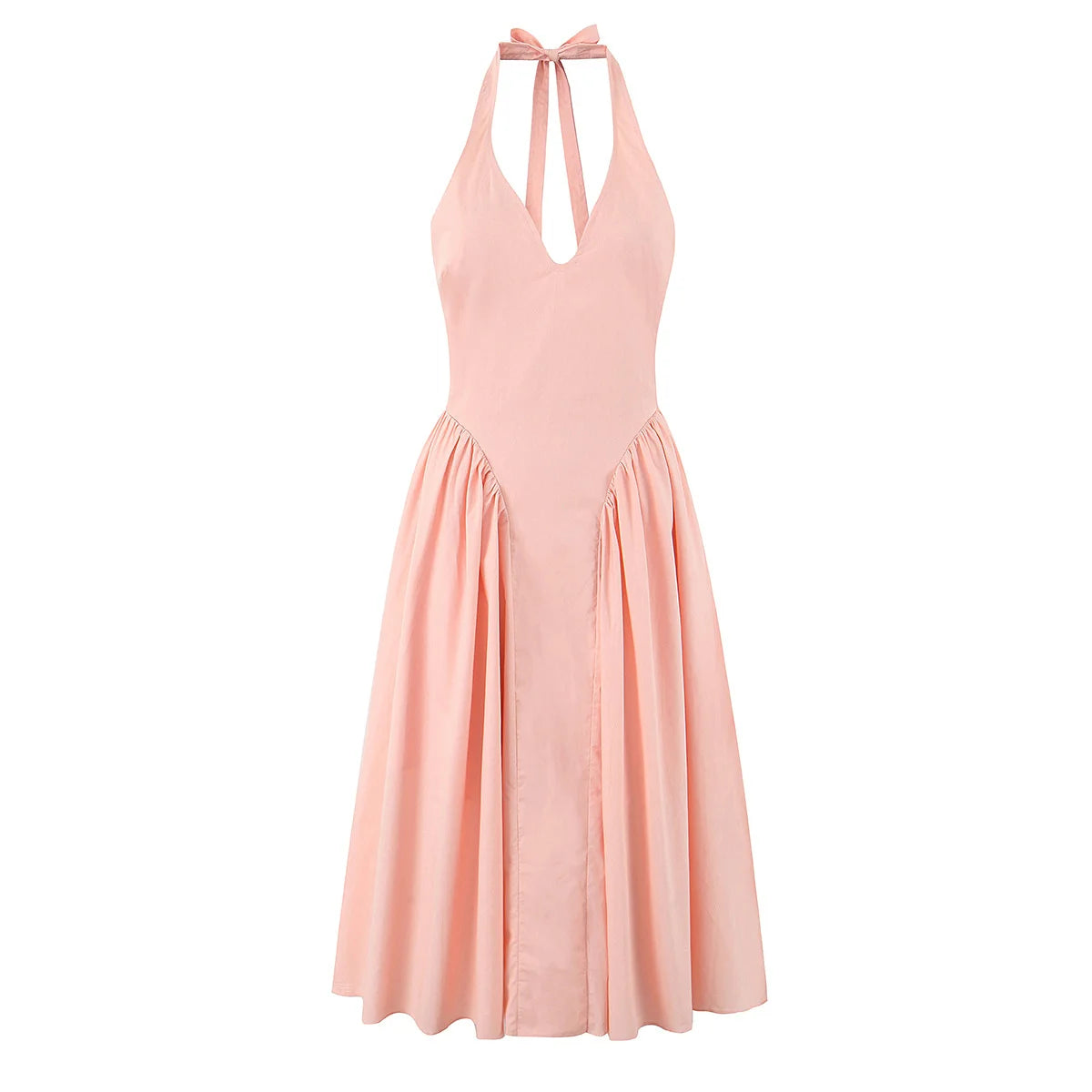 Pink Plaid Halter Dress Backless Low Waist