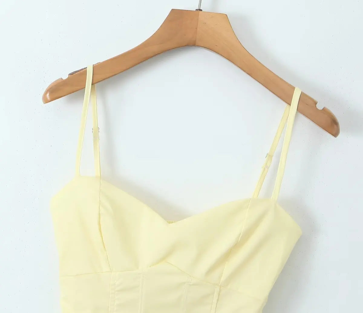 Fishbone Waist Yellow Mini Dress Lace-Up Back