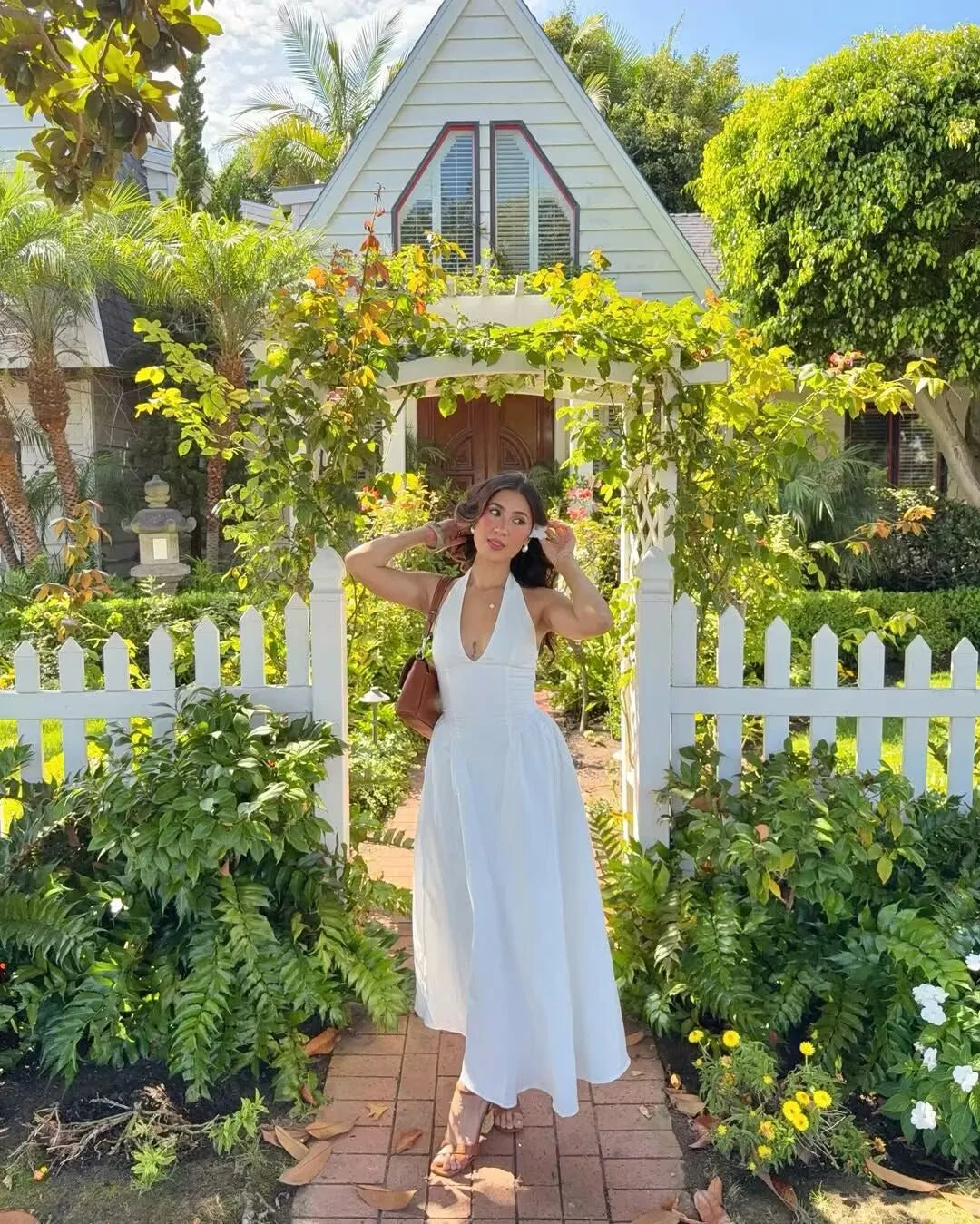 Green Halter Midi Dress Backless Low Waist