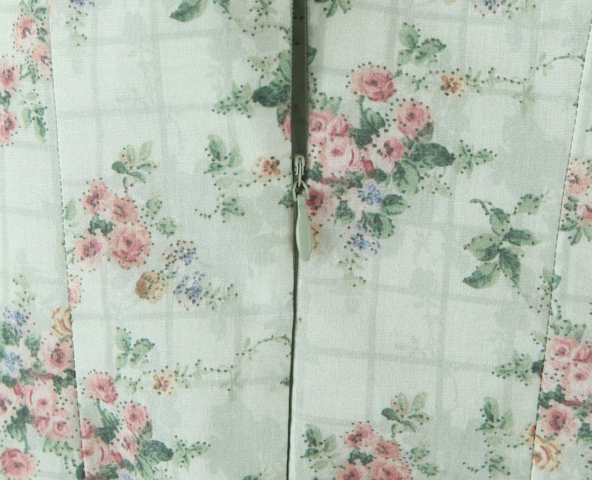 Green Floral Midi Dress Spaghetti Strap Low Waist
