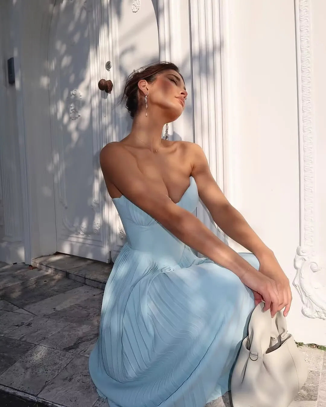 Robe Plissée Bleu Ciel