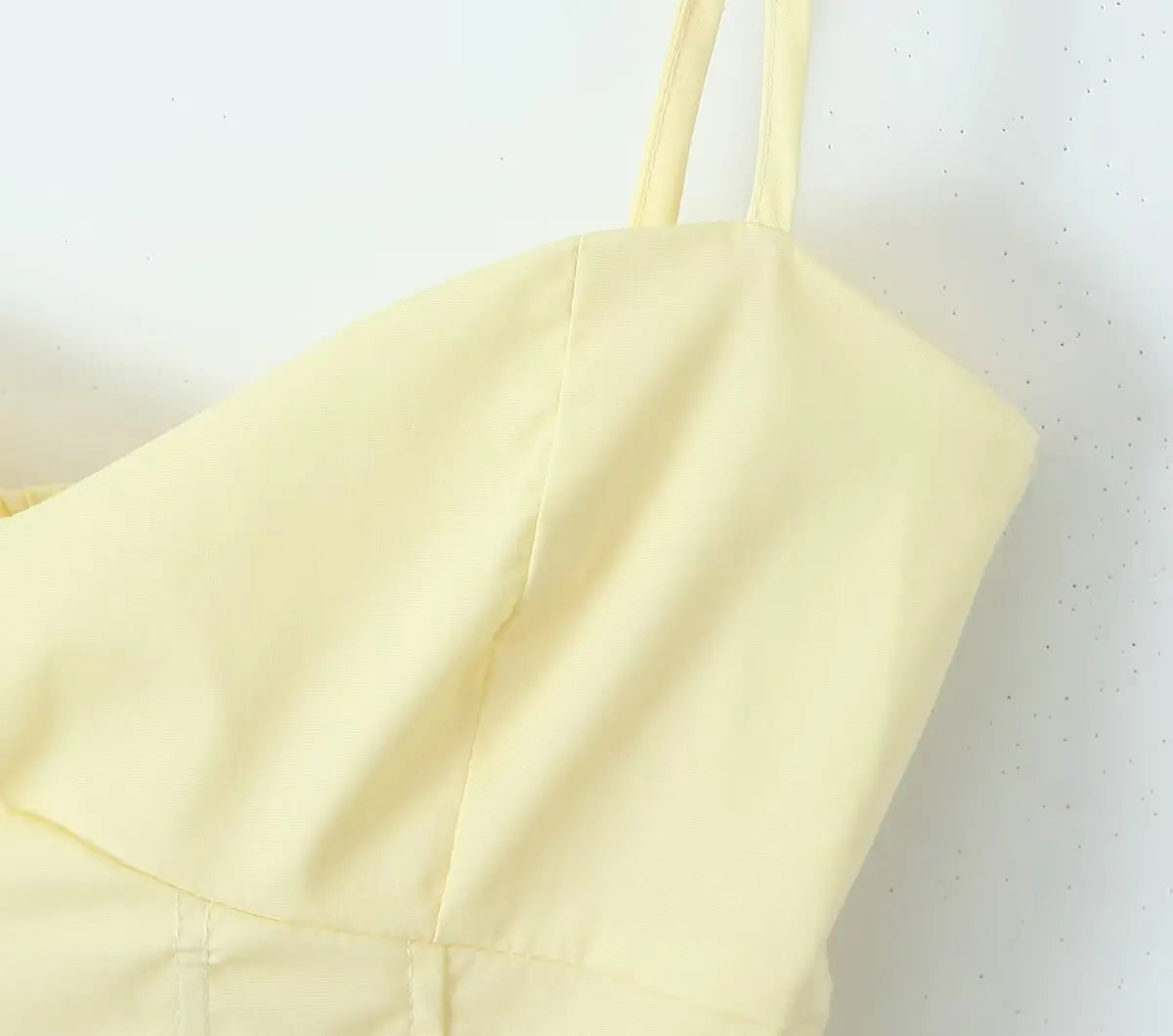 Fishbone Waist Yellow Mini Dress Lace-Up Back
