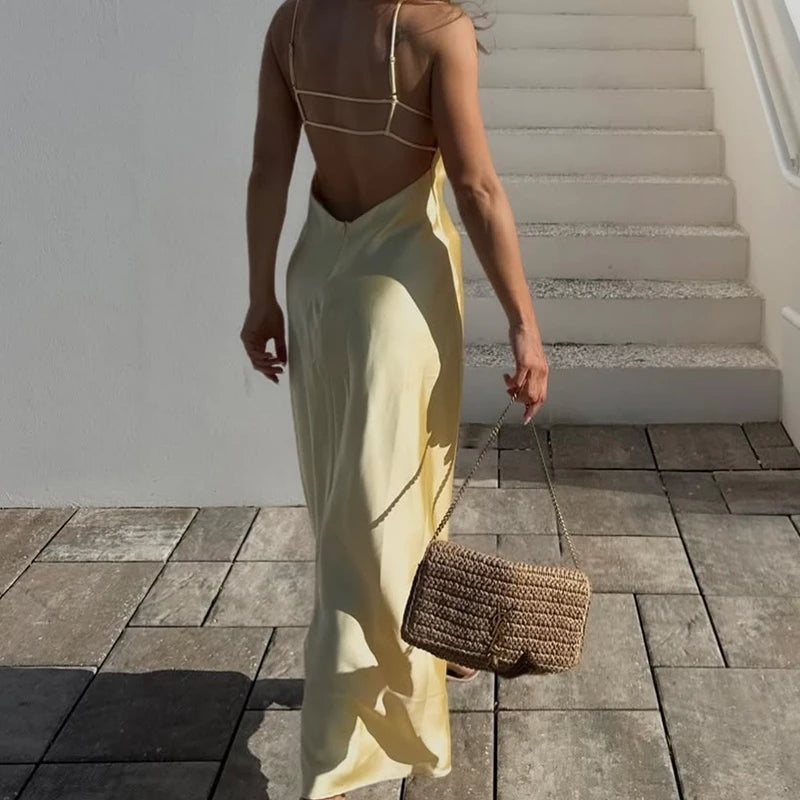 Robe Satin Jaune Chic