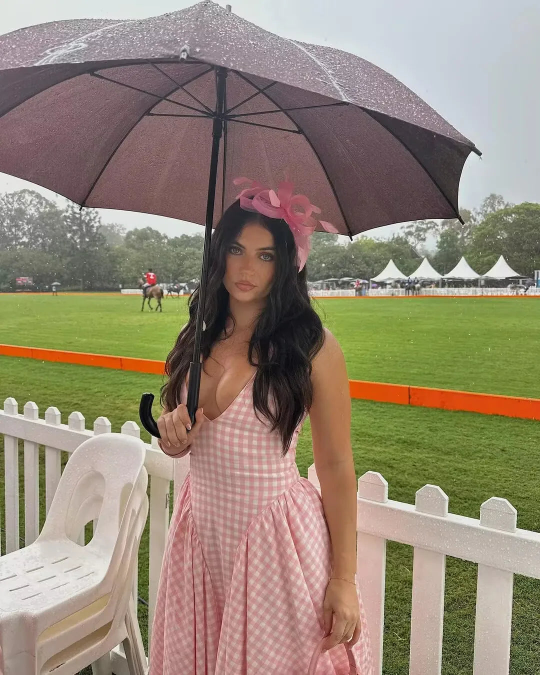 Pink Plaid Halter Dress Backless Low Waist