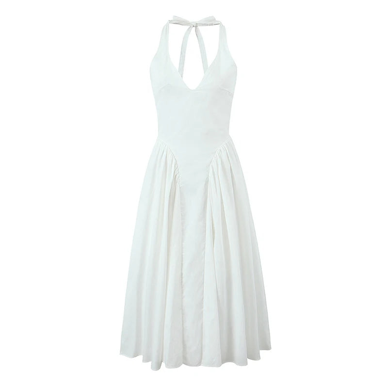 Green Halter Midi Dress Backless Low Waist