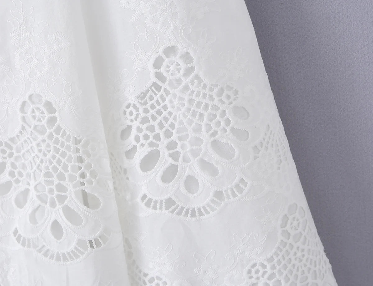 Embroidered White Mini Dress Puff Sleeve Floral