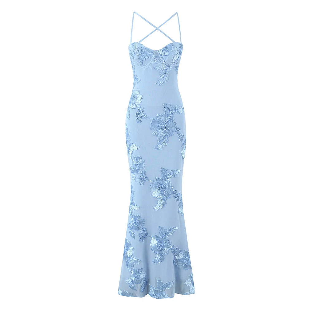 Robe Sirène Fleurie Bleue