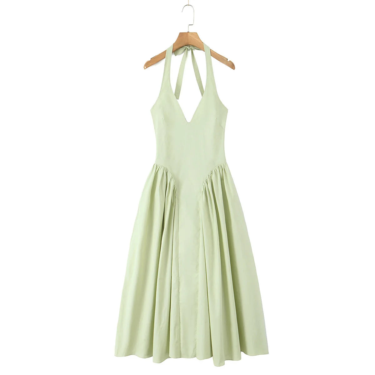 Green Halter Midi Dress Backless Low Waist