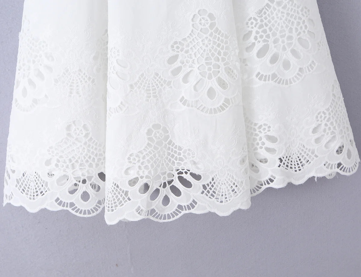 Embroidered White Mini Dress Puff Sleeve Floral