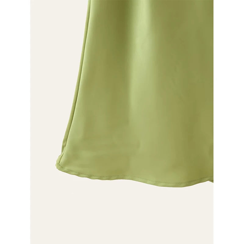 Green Satin Halter Maxi Dress Backless