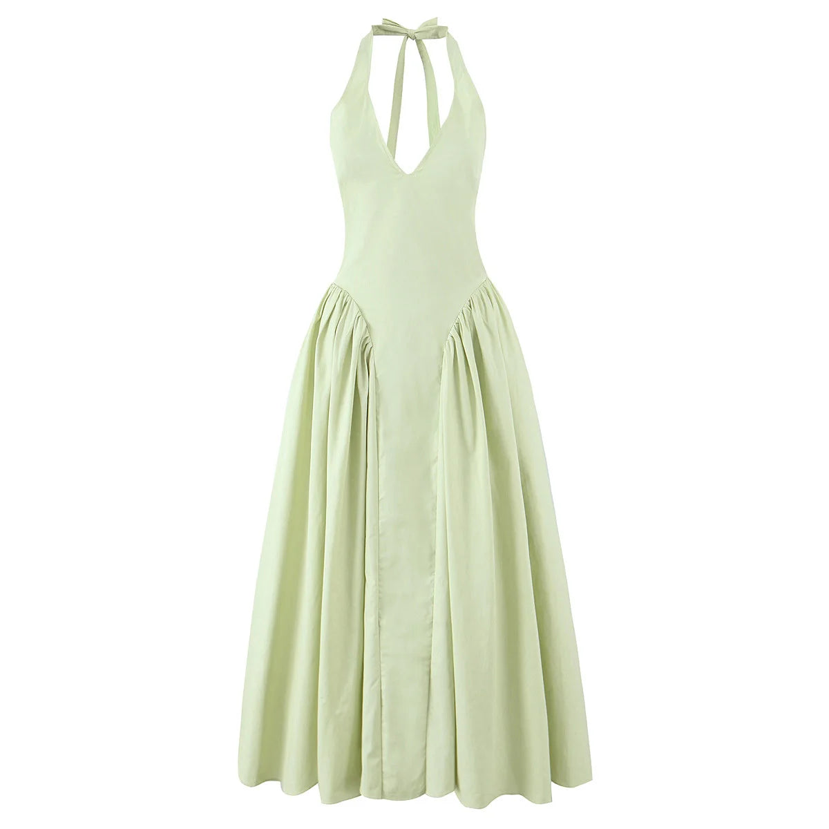 Green Halter Midi Dress Backless Low Waist