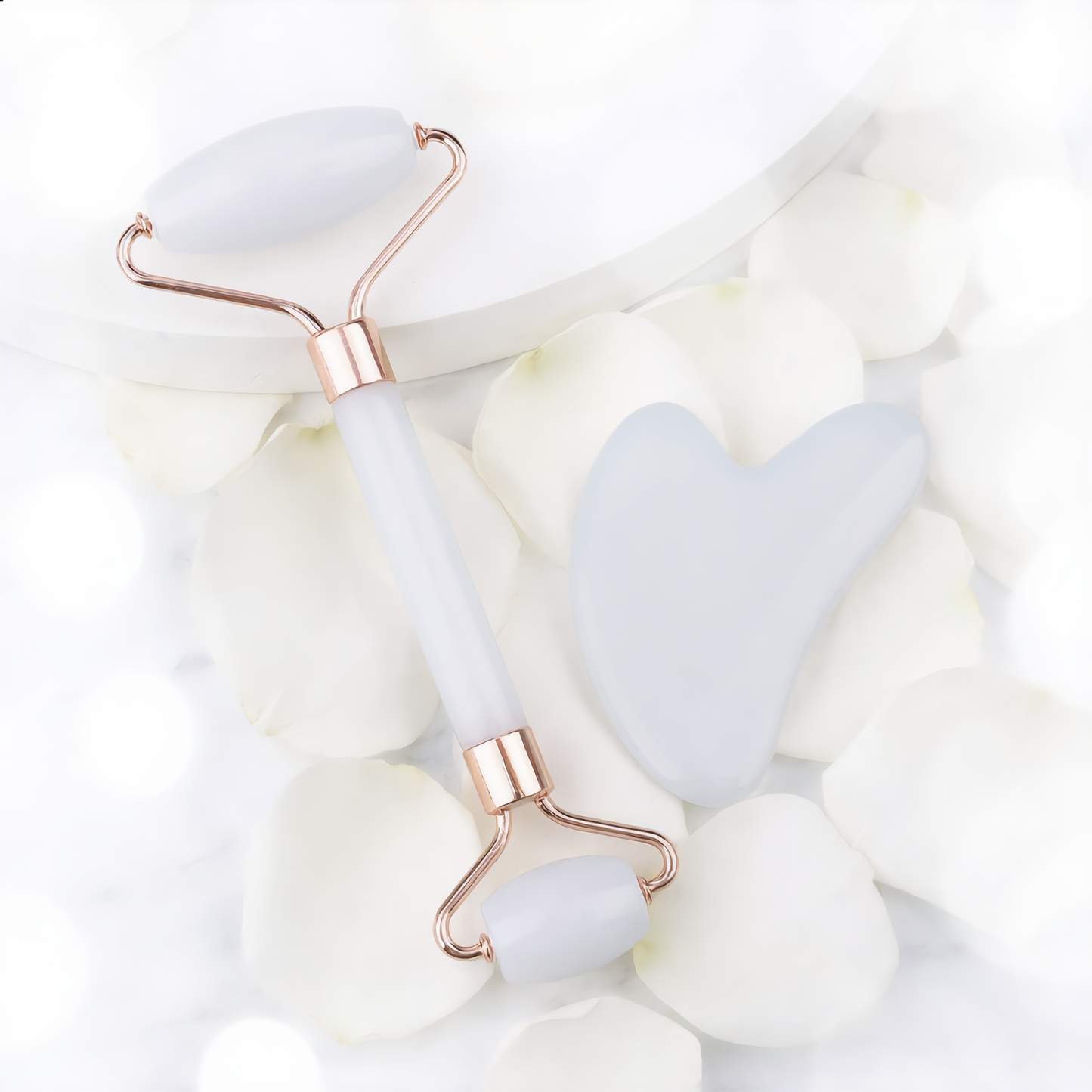 White Jade Gua Sha & Roller Set – Face Sculpting