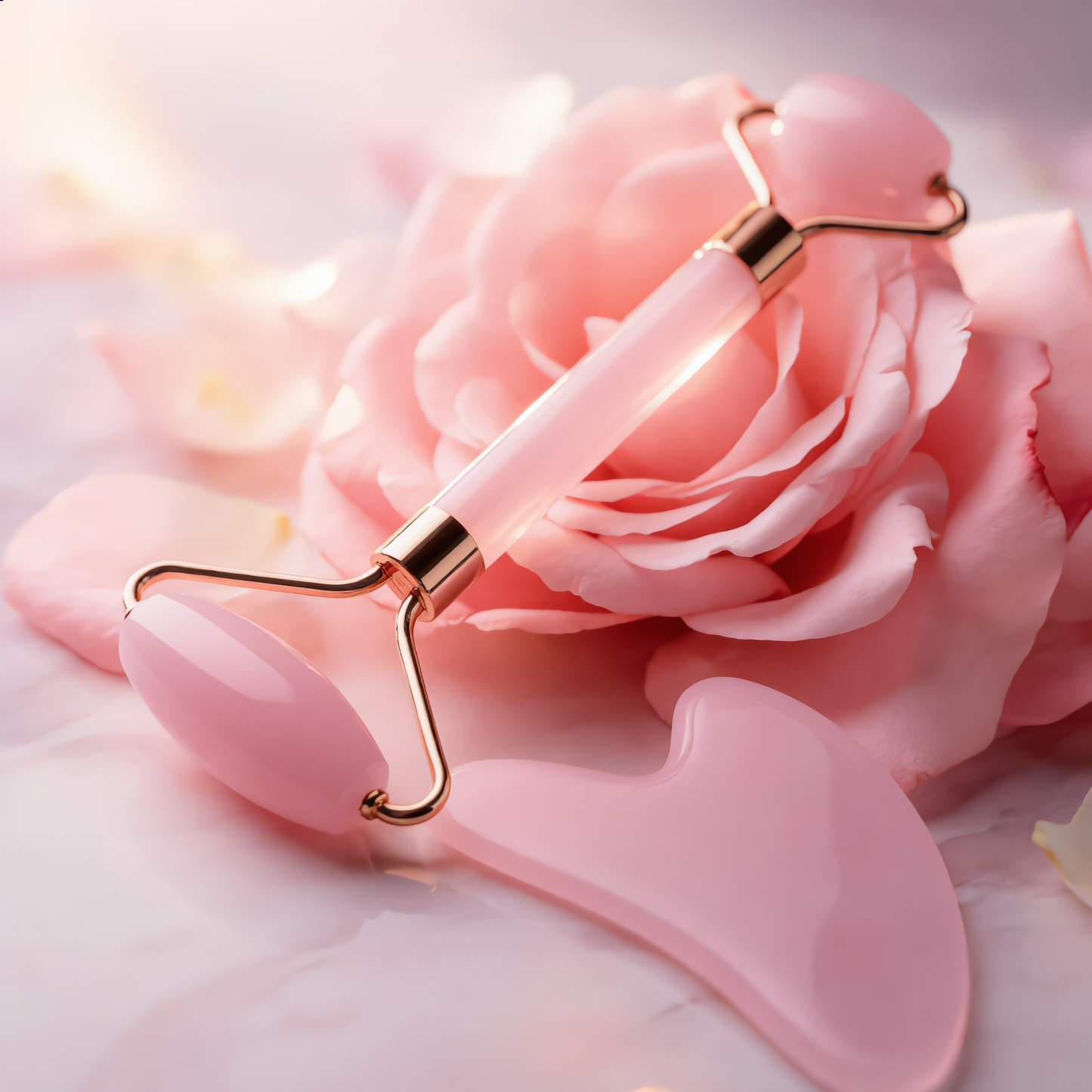 Rose Quartz Gua Sha & Roller Set – Face Sculpting