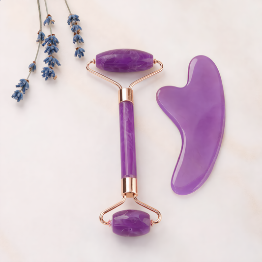 Purple Amethyst Gua Sha & Roller Set – Face Sculpting