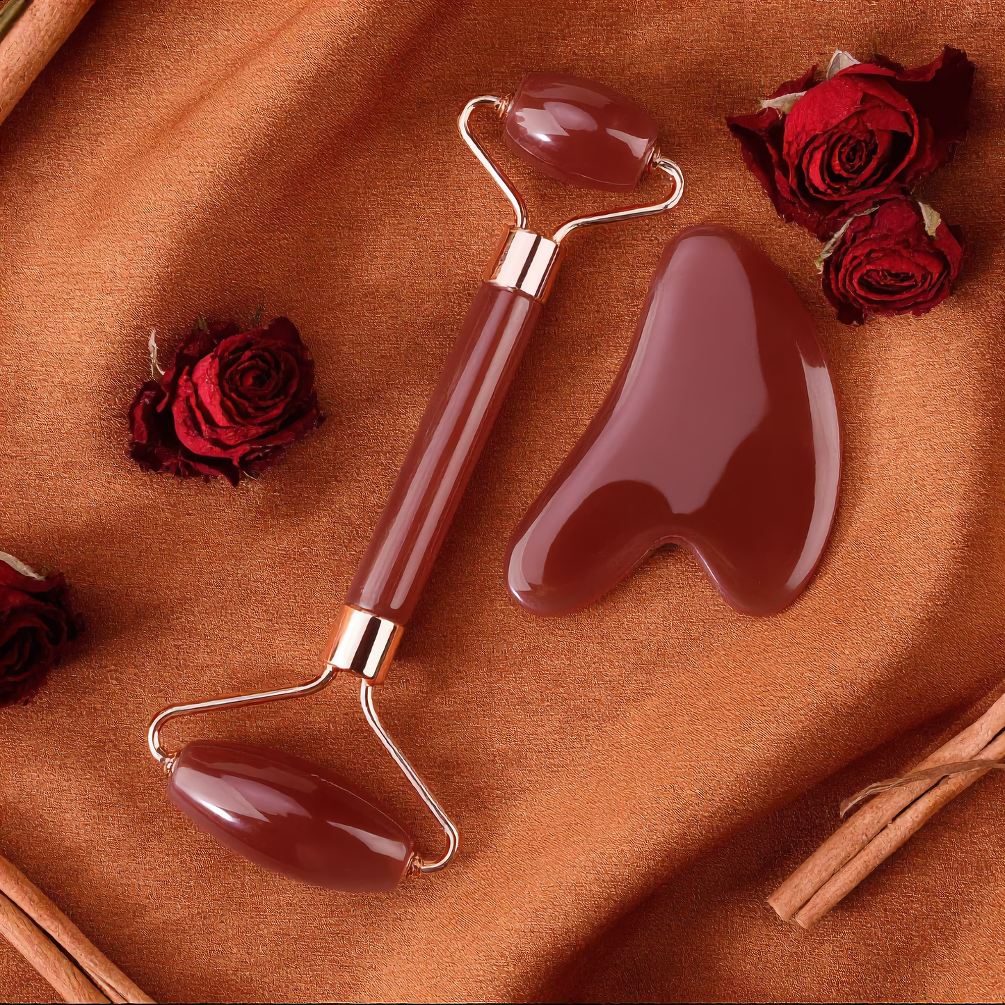 Red Jade Gua Sha & Roller Set – Face Sculpting