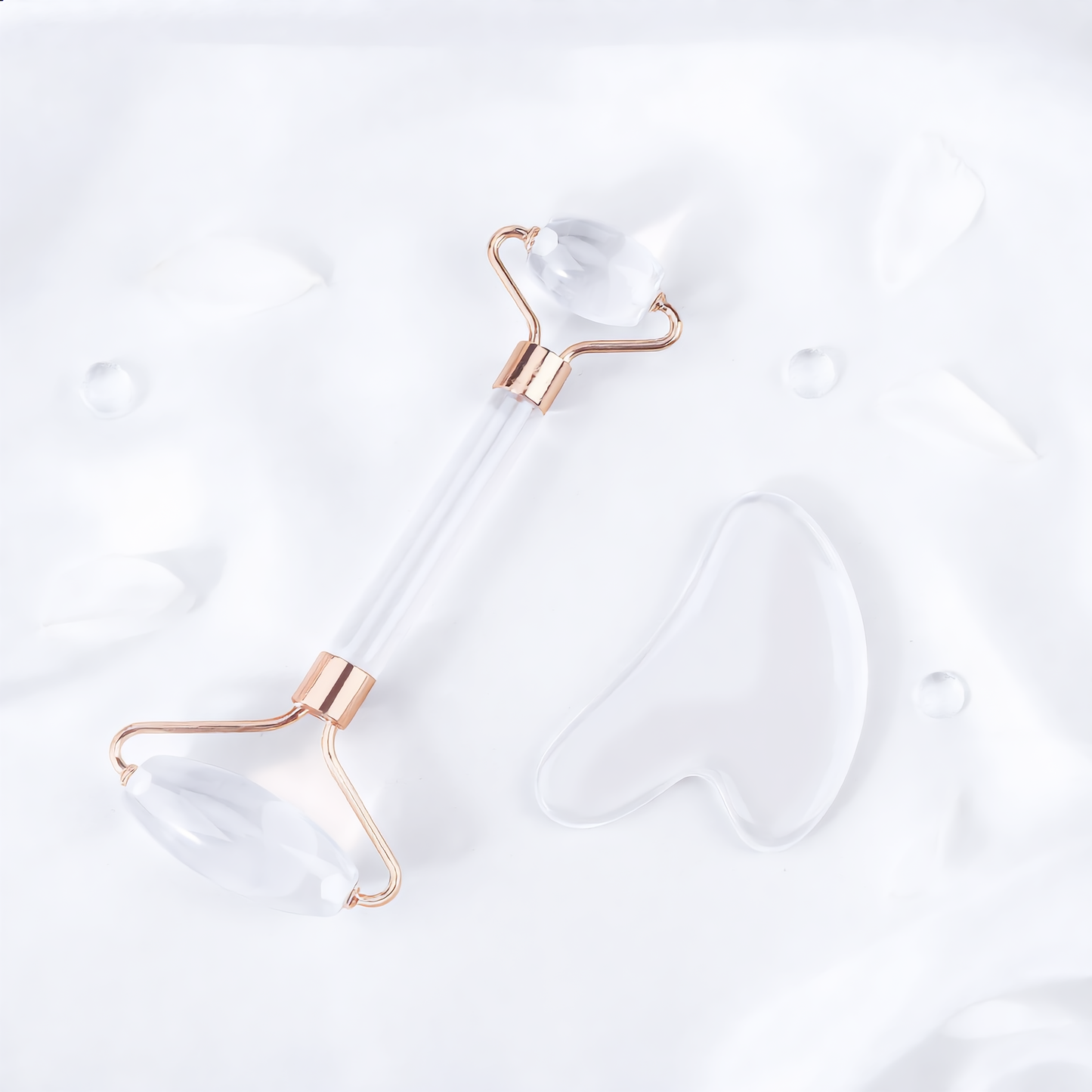 Clear Quartz Gua Sha & Roller Set – Face Sculpting