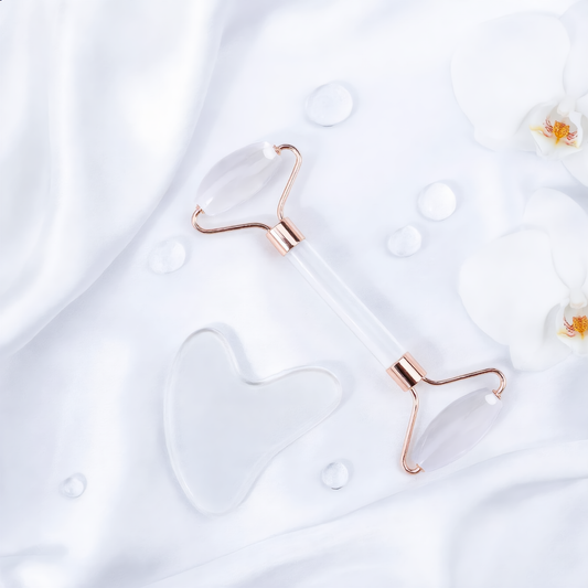 Clear Quartz Gua Sha & Roller Set – Face Sculpting