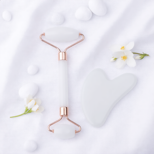 White Jade Gua Sha & Roller Set – Face Sculpting