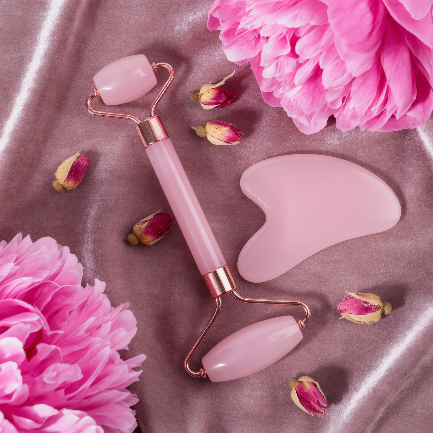 Rose Quartz Gua Sha & Roller Set – Face Sculpting