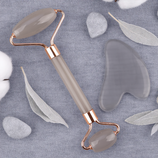 Grey Agate Gua Sha & Roller Set – Face Sculpting