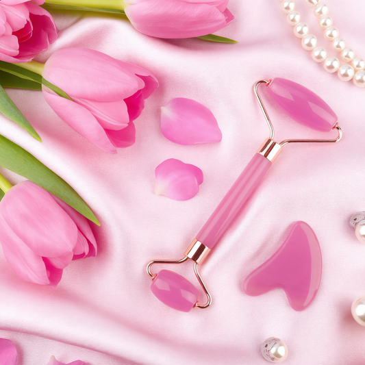 Pink Jade Gua Sha & Roller Set – Face Sculpting