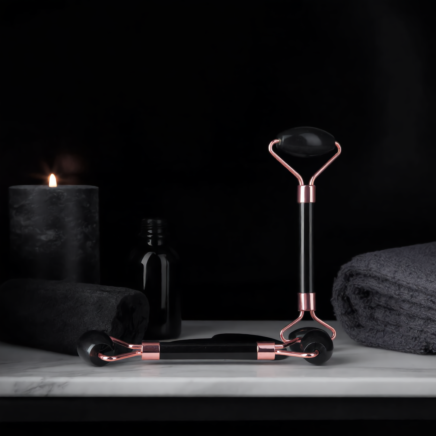 Black Obsidian Gua Sha & Roller Set – Face Sculpting