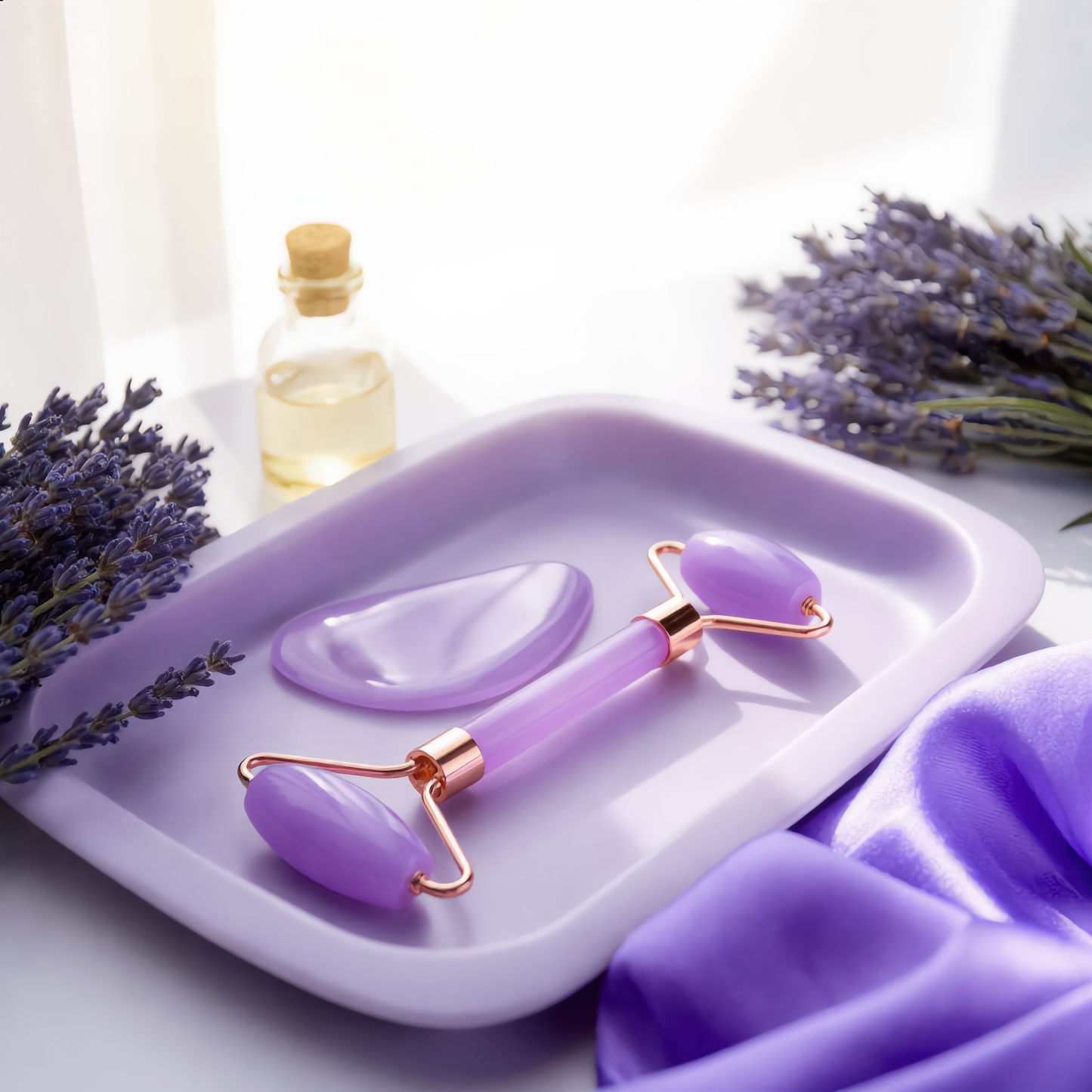 Lavender Gua Sha & Roller Set – Face Sculpting