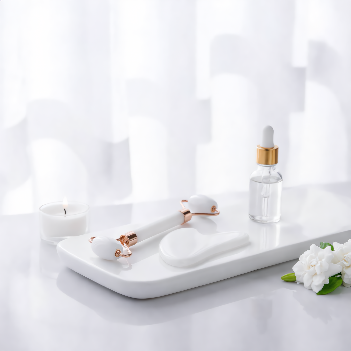 White Jade Gua Sha & Roller Set – Face Sculpting