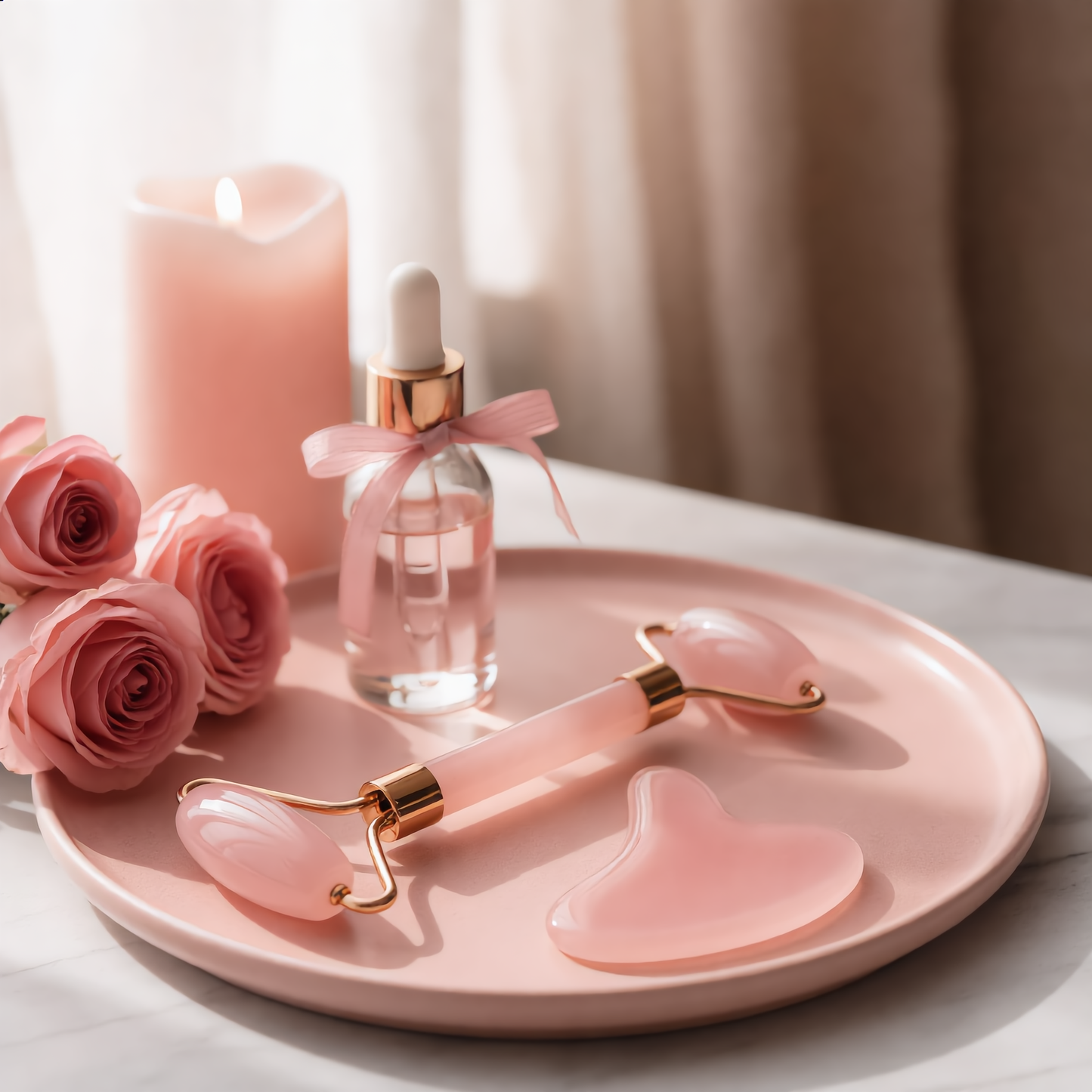 Rose Quartz Gua Sha & Roller Set – Face Sculpting