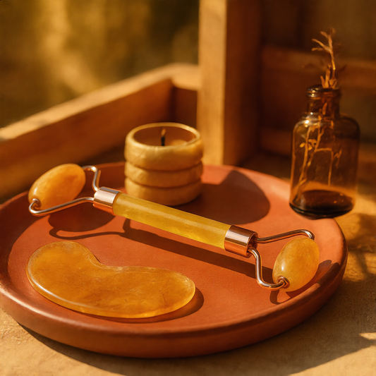 Amber Citrine Gua Sha & Roller Set – Face Sculpting