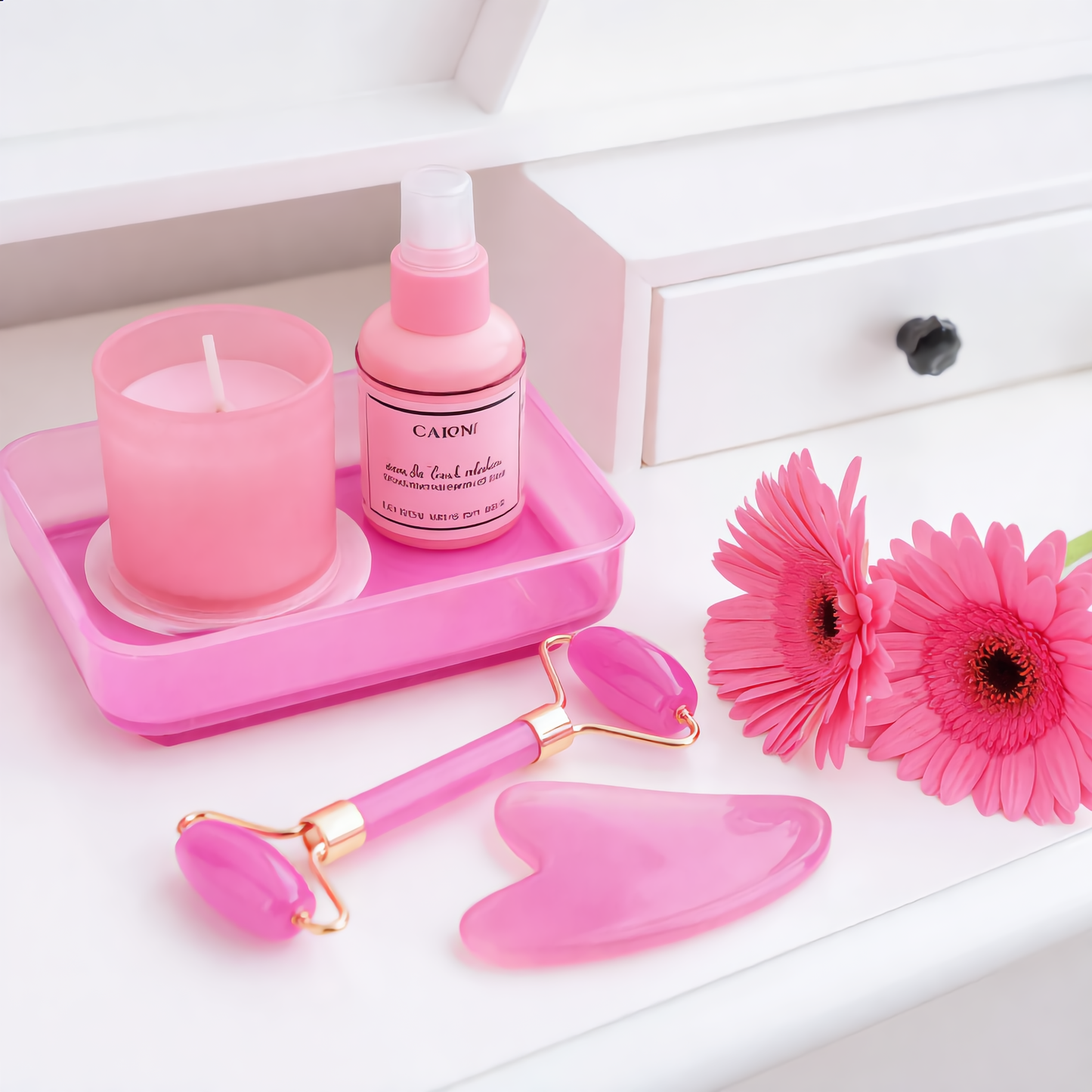 Pink Jade Gua Sha & Roller Set – Face Sculpting