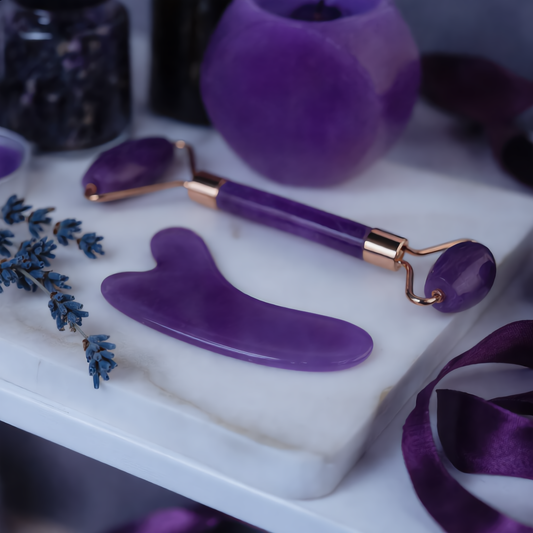 Purple Amethyst Gua Sha & Roller Set – Face Sculpting
