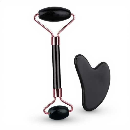 Black Obsidian Gua Sha & Roller Set – Face Sculpting