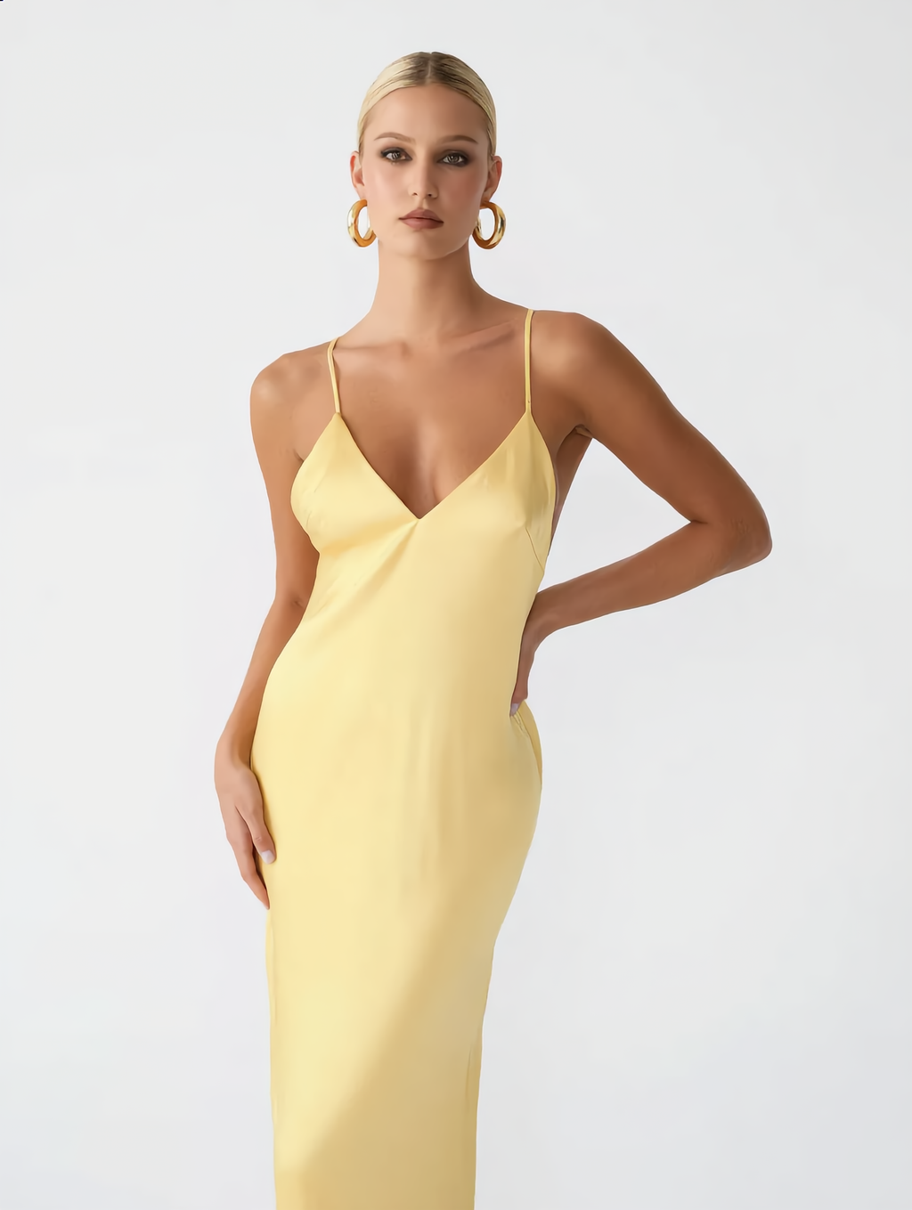 Robe Satin Jaune Chic