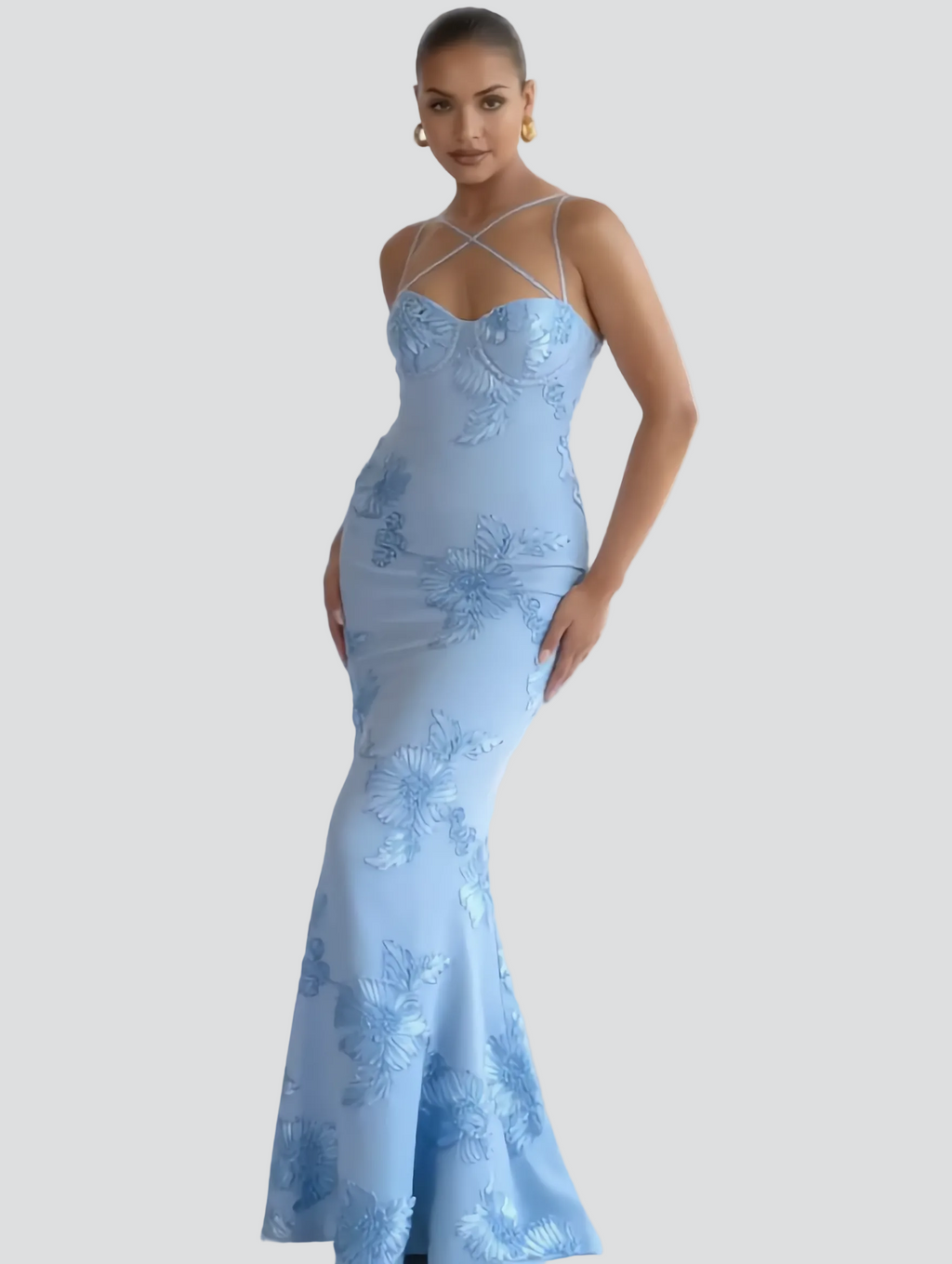 Robe Sirène Fleurie Bleue